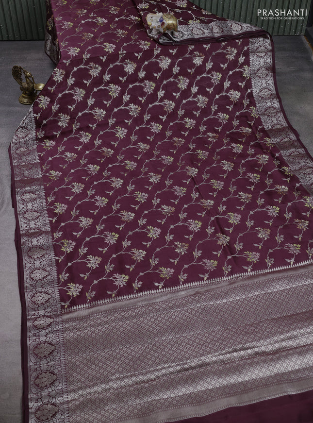 Poona silk saree coffee brown with allover thread & zari weaves and zari woven border