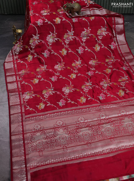 Poona silk saree red with allover thread & zari weaves and zari woven border