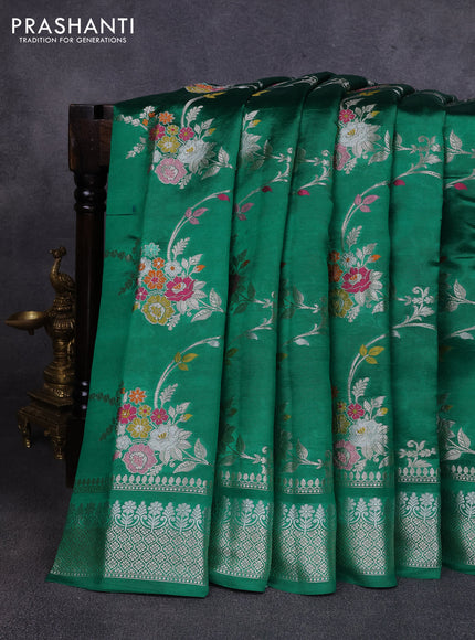 Poona silk saree green with allover thread & zari weaves and zari woven border