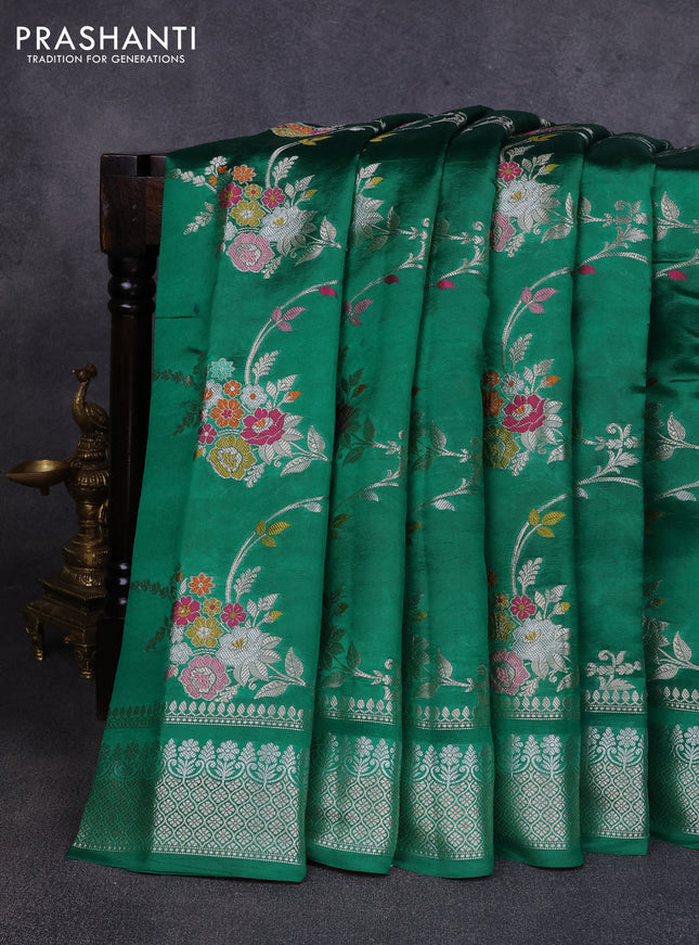 Poona silk saree green with allover thread & zari weaves and zari woven border