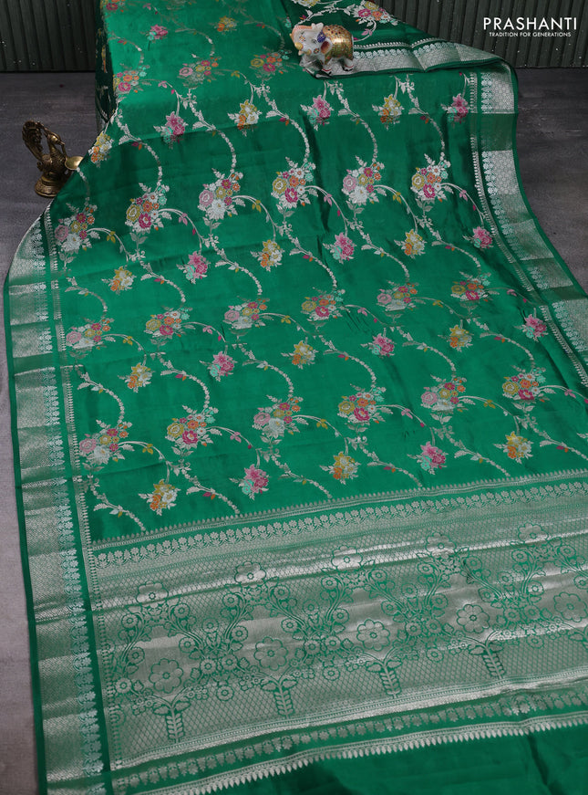 Poona silk saree green with allover thread & zari weaves and zari woven border