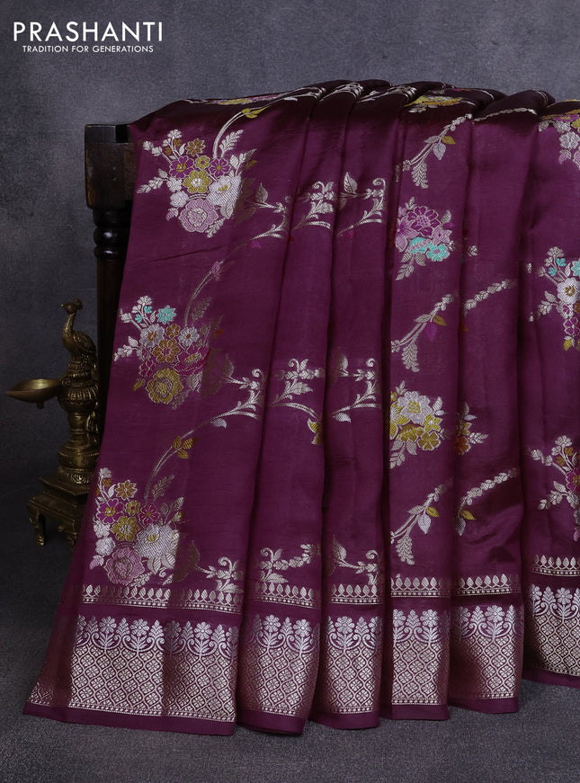 Poona silk saree deep wine shade with allover thread & zari weaves and zari woven border