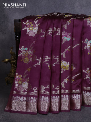 Poona silk saree deep wine shade with allover thread & zari weaves and zari woven border