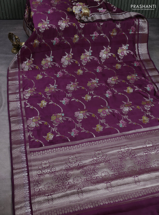 Poona silk saree deep wine shade with allover thread & zari weaves and zari woven border