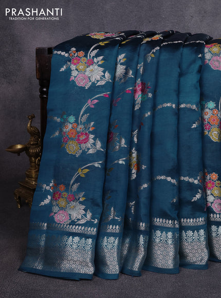 Poona silk saree peacock green with allover thread & zari weaves and zari woven border