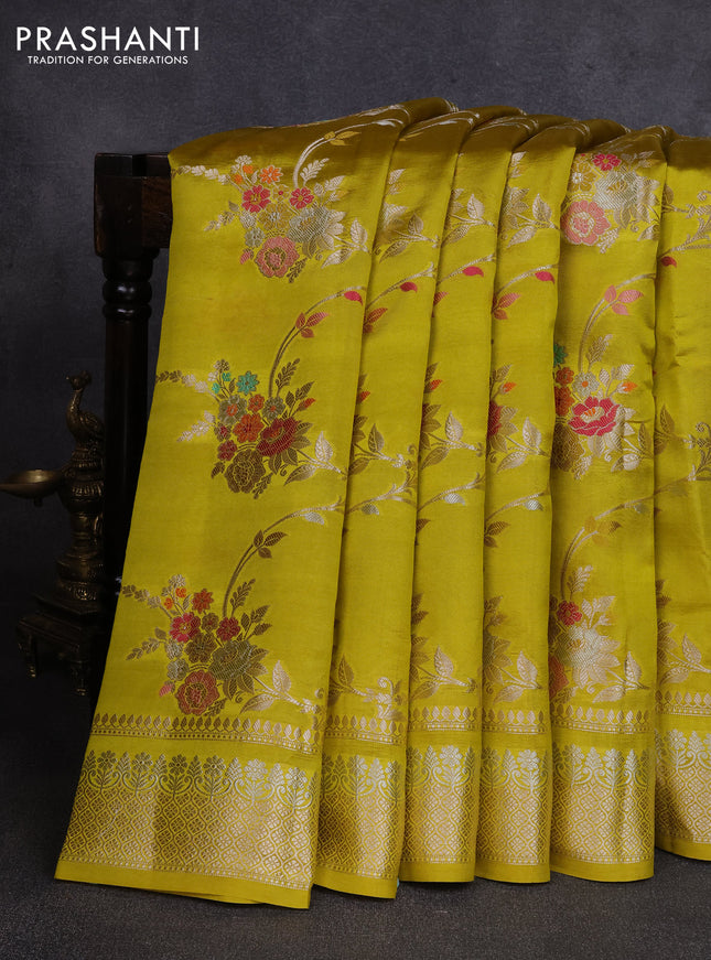 Poona silk saree lime green with allover thread & zari weaves and zari woven border