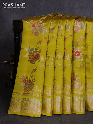 Poona silk saree lime green with allover thread & zari weaves and zari woven border