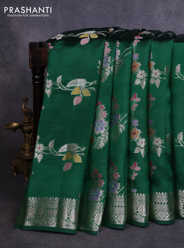 Poona silk saree green with allover thread & zari weaves and zari woven border