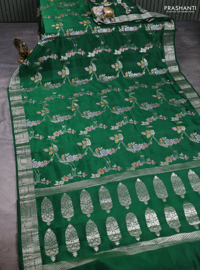 Poona silk saree green with allover thread & zari weaves and zari woven border