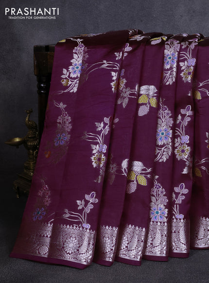 Poona silk saree deep purple with allover thread & zari weaves and zari woven border