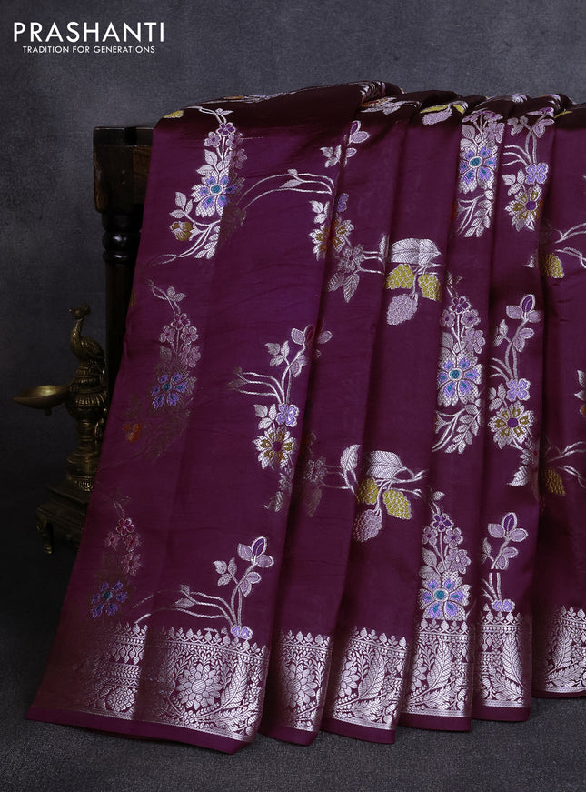 Poona silk saree deep purple with allover thread & zari weaves and zari woven border