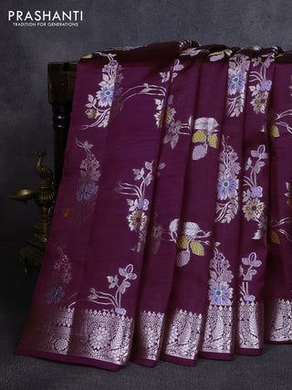 Poona silk saree deep purple with allover thread & zari weaves and zari woven border