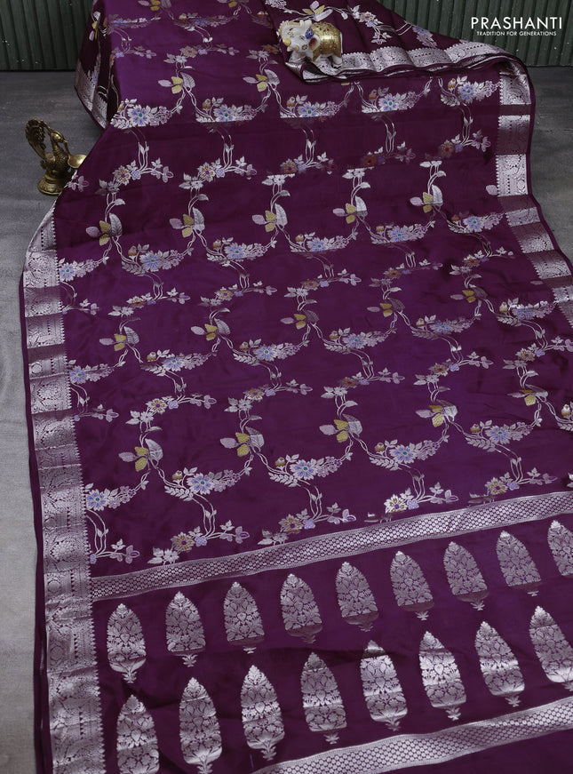 Poona silk saree deep purple with allover thread & zari weaves and zari woven border