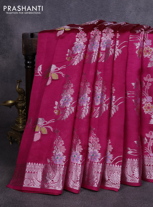 Poona silk saree pink with allover thread & zari weaves and zari woven border
