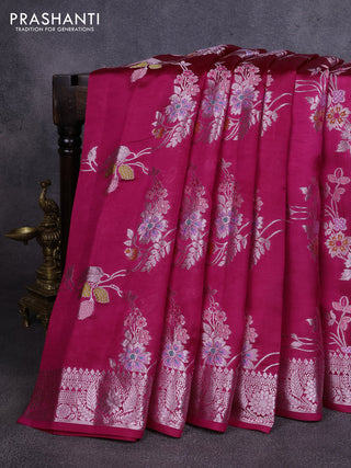 Poona silk saree pink with allover thread & zari weaves and zari woven border