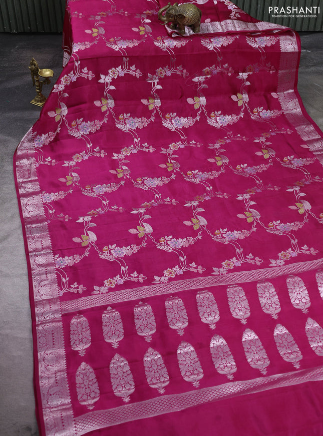 Poona silk saree pink with allover thread & zari weaves and zari woven border