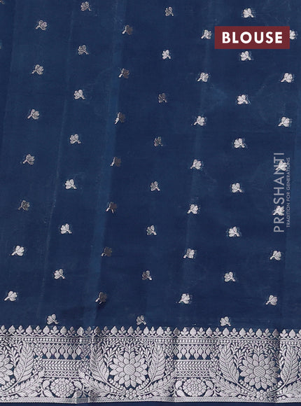 Poona silk saree peacock blue with allover thread & zari weaves and zari woven border