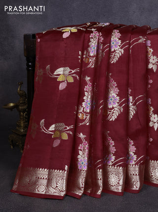 Poona silk saree deep maroon with allover thread & zari weaves and zari woven border