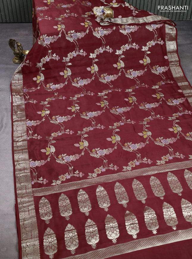 Poona silk saree deep maroon with allover thread & zari weaves and zari woven border