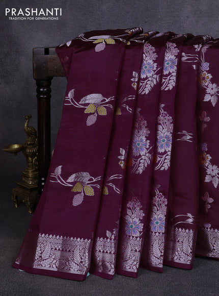 Poona silk saree deep purple with allover thread & zari weaves and zari woven border