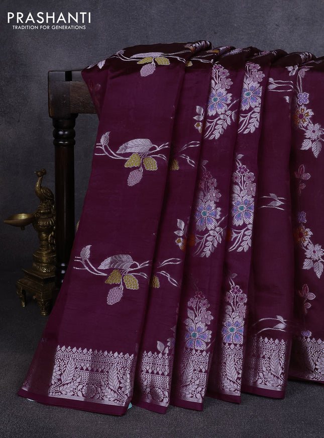 Poona silk saree deep purple with allover thread & zari weaves and zari woven border
