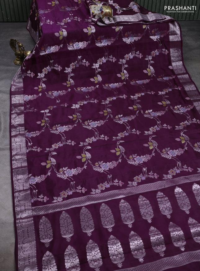 Poona silk saree deep purple with allover thread & zari weaves and zari woven border