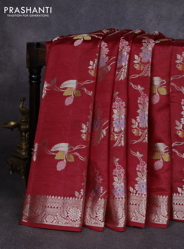 Poona silk saree red with allover thread & zari weaves and zari woven border