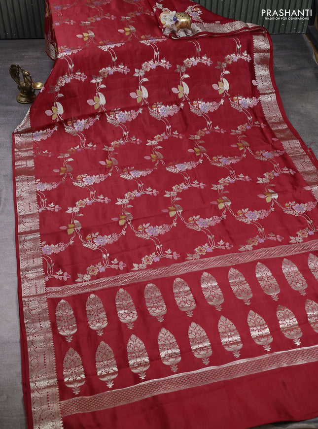 Poona silk saree red with allover thread & zari weaves and zari woven border