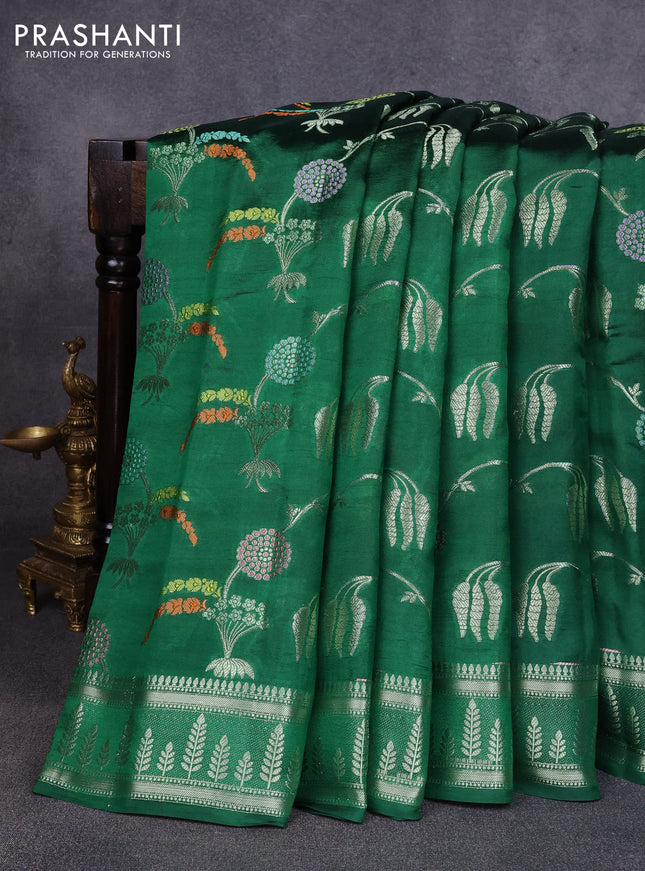 Poona silk saree green with allover thread & zari weaves and zari woven border