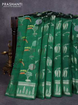 Poona silk saree green with allover thread & zari weaves and zari woven border