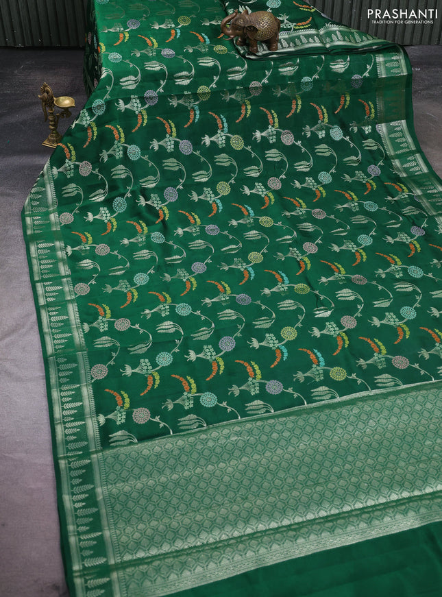 Poona silk saree green with allover thread & zari weaves and zari woven border