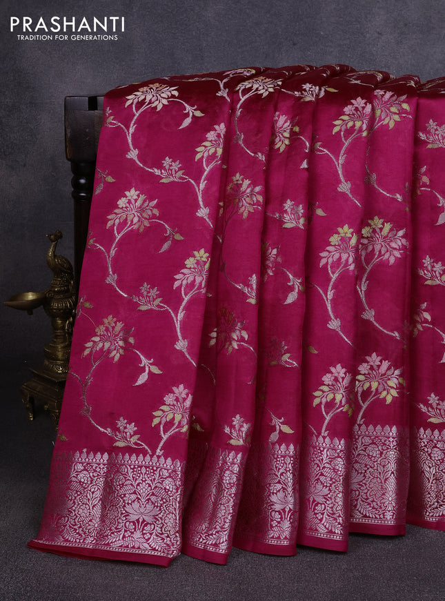 Poona silk saree pink with allover thread & zari weaves and zari woven border
