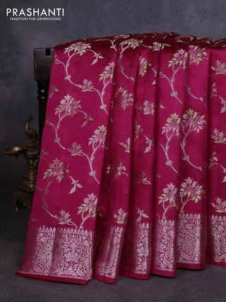 Poona silk saree pink with allover thread & zari weaves and zari woven border