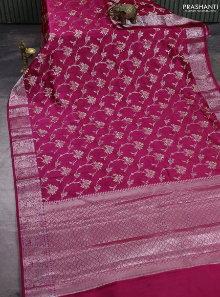Poona silk saree pink with allover thread & zari weaves and zari woven border