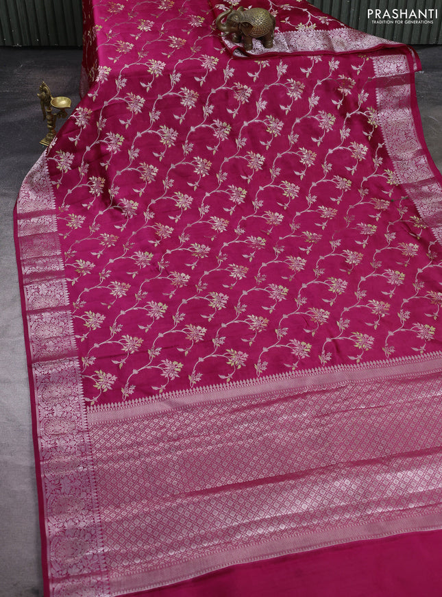 Poona silk saree pink with allover thread & zari weaves and zari woven border
