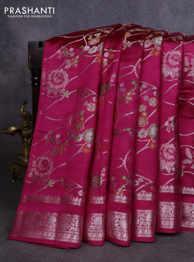 Poona silk saree pink with allover thread & zari weaves and zari woven border