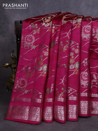 Poona silk saree pink with allover thread & zari weaves and zari woven border