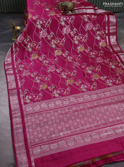 Poona silk saree pink with allover thread & zari weaves and zari woven border