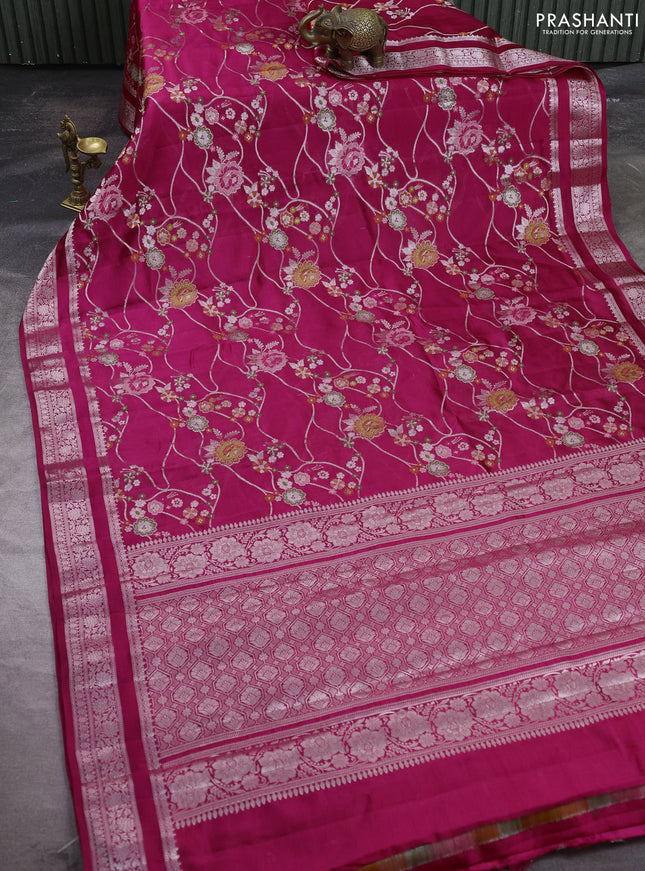 Poona silk saree pink with allover thread & zari weaves and zari woven border