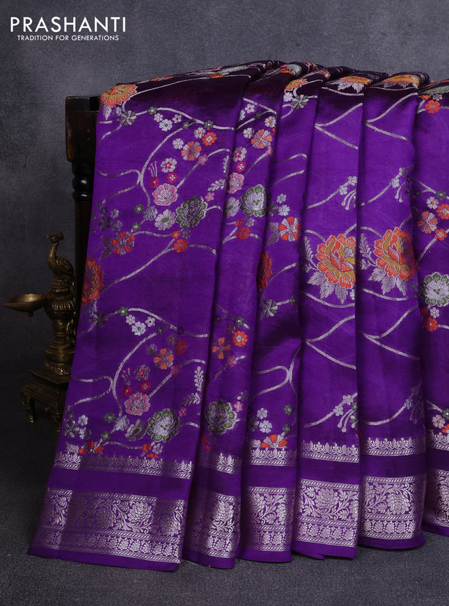 Poona silk saree violet with allover thread & zari weaves and zari woven border