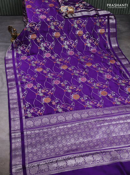 Poona silk saree violet with allover thread & zari weaves and zari woven border