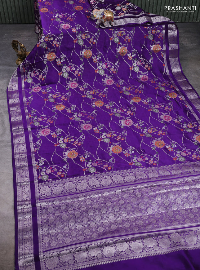 Poona silk saree violet with allover thread & zari weaves and zari woven border
