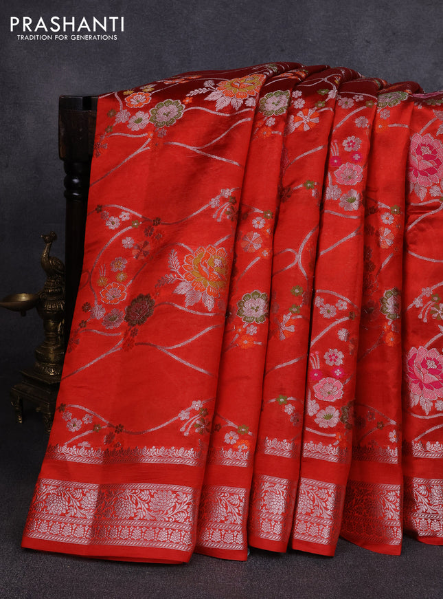 Poona silk saree orange with allover thread & zari weaves and zari woven border