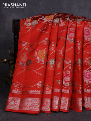 Poona silk saree orange with allover thread & zari weaves and zari woven border