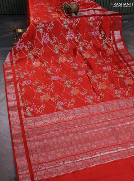 Poona silk saree orange with allover thread & zari weaves and zari woven border