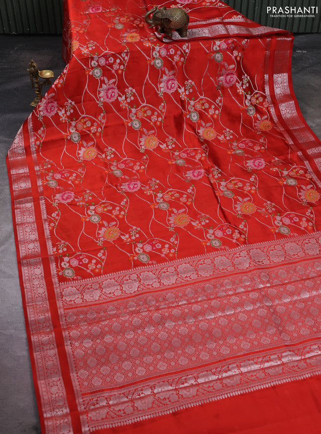 Poona silk saree orange with allover thread & zari weaves and zari woven border