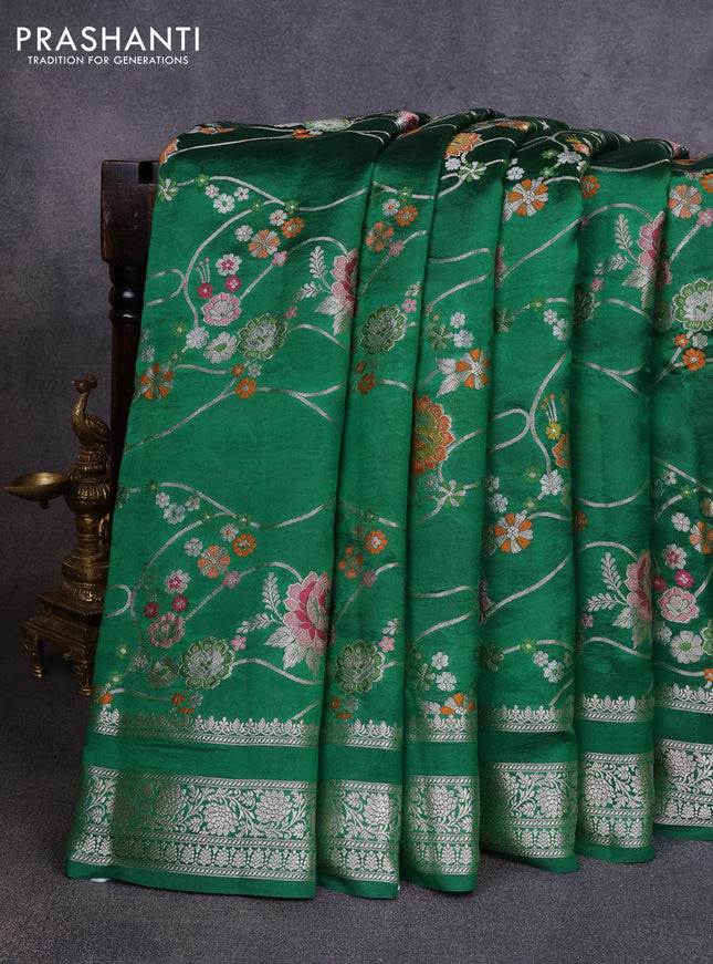 Poona silk saree green with allover thread & zari weaves and zari woven border