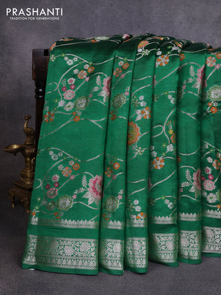 Poona silk saree green with allover thread & zari weaves and zari woven border