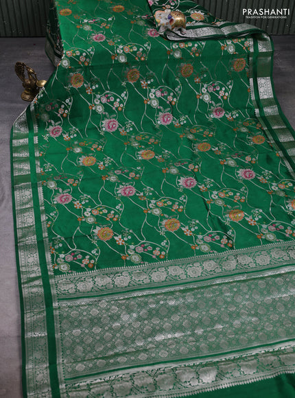 Poona silk saree green with allover thread & zari weaves and zari woven border