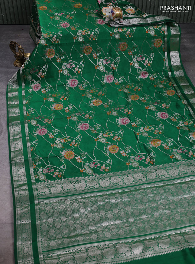 Poona silk saree green with allover thread & zari weaves and zari woven border
